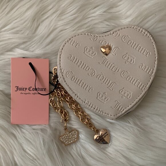 JUICY COUTURE Not Your Babe Heart Zip Around Wristlet in Angel White/Gold - Picture 1 of 4
